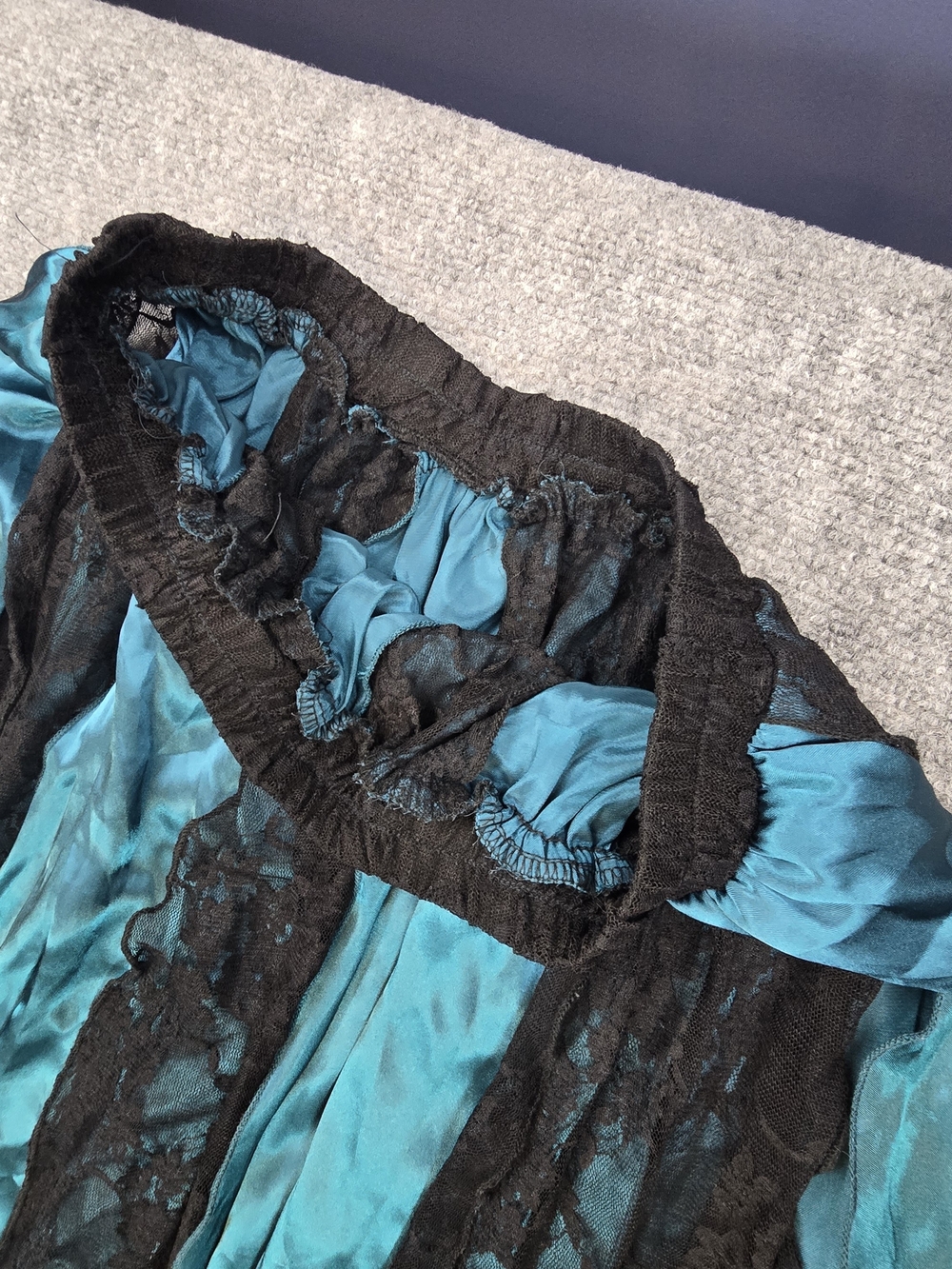 Handmade Black Emerald Fairycore Lace Handkerchief Hem Maxi Skirt Boho Festival - Picture 3 of 6